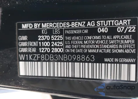2022 Mercedes-Benz E 350 from USA, damaged, VIN W1KZF8DB3NB098863
